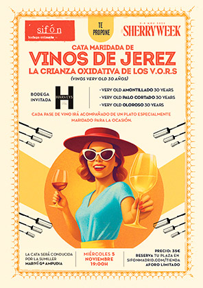 Sifón te propone 
CATA MARIDADA DE VINOS DE JEREZ | Sherry Week 2025: La Crianza Oxidativa de los V.O.R.S.
Miércoles 5 de noviembre · 19h.
Precio reducido: 35 €. Aforo limitado.